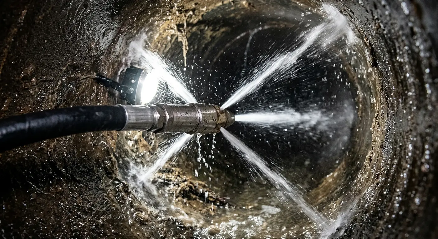 High-pressure hydro jetting nozzle cleaning sewer pipe for Sewer Line Relining in Greensburg